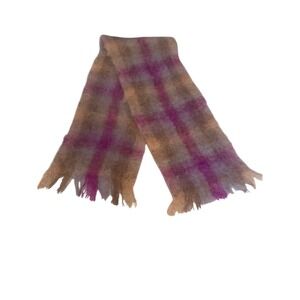 Vintage Cragie Creidhe Mohair‎ Wool Plaid Scarf Purple Beige Woven Scotland
